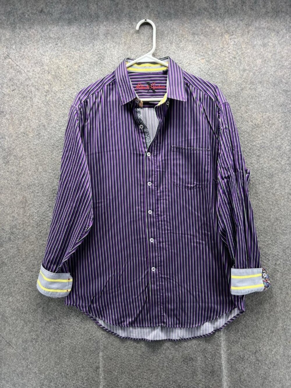 Robert Graham Shirt Men Large Purple Stripe Long Sleeve Button Up Casual Woven